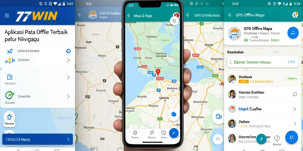 Antarmuka aplikasi GPS Offline Maps 77WIN yang jelas dan mudah dinavigasi.