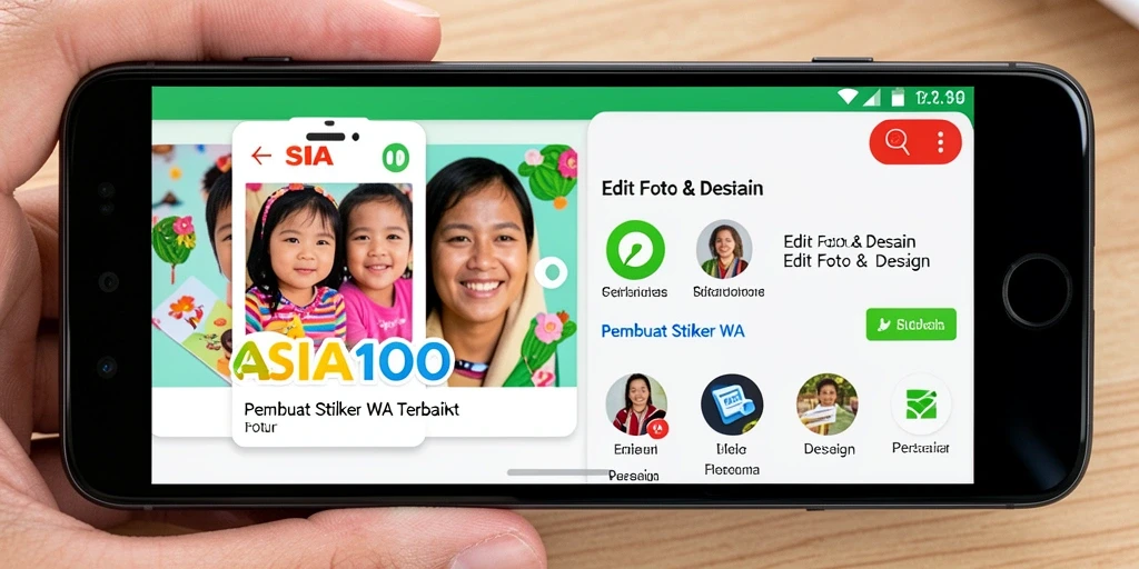 Tampilan antarmuka sederhana dan menarik dari ASIA100 untuk Pembuat Stiker WA.