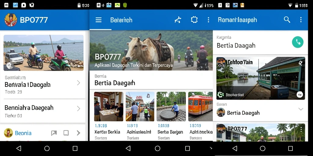 Antarmuka aplikasi BPO777 menampilkan berbagai berita daerah terbaru.