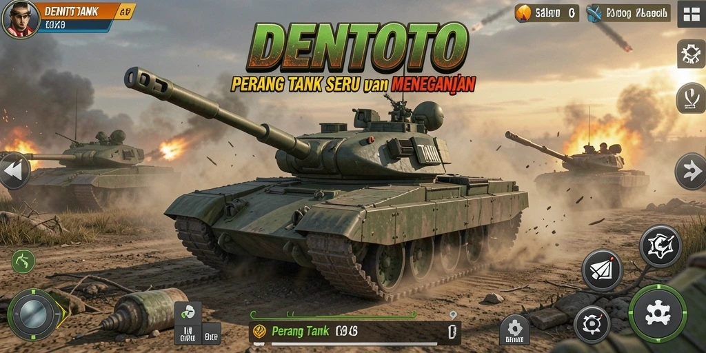 Tampilan antarmuka DENTOTO dalam pertempuran tank yang seru.