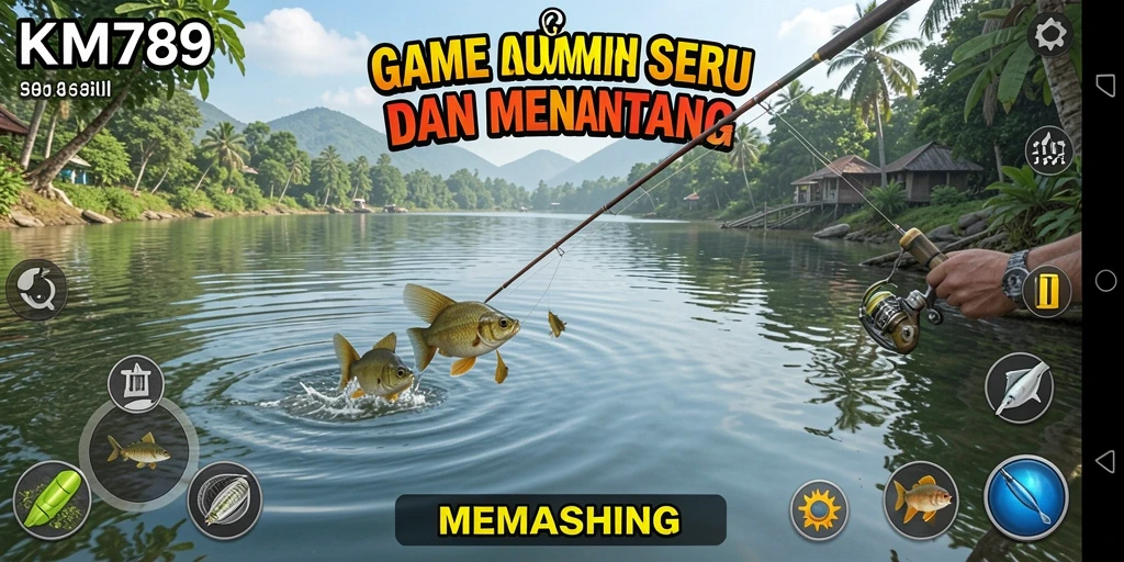 Tampilan utama game yang menampilkan aksi memancing yang mendebarkan.